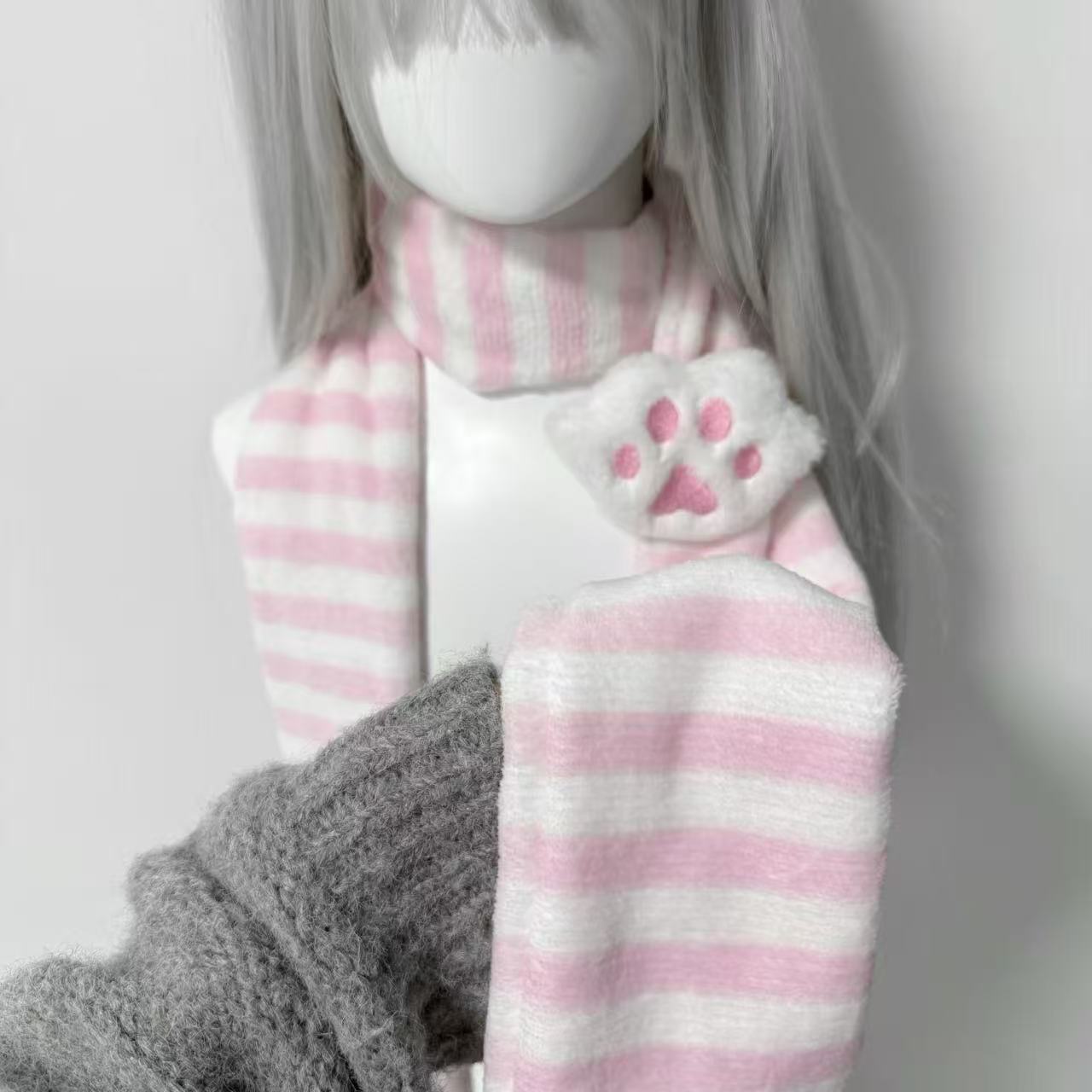 Cat Claw Bark - Kawaii gebreide sjaal kattenpoot decoratie gestreepte